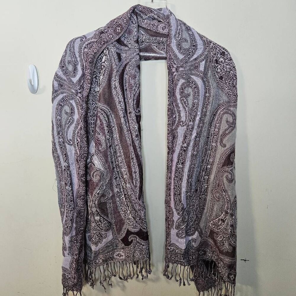 Collection 18 Paisley Print Woven Scarf Wrap W Fringe Lavender Beige Brown Rayon